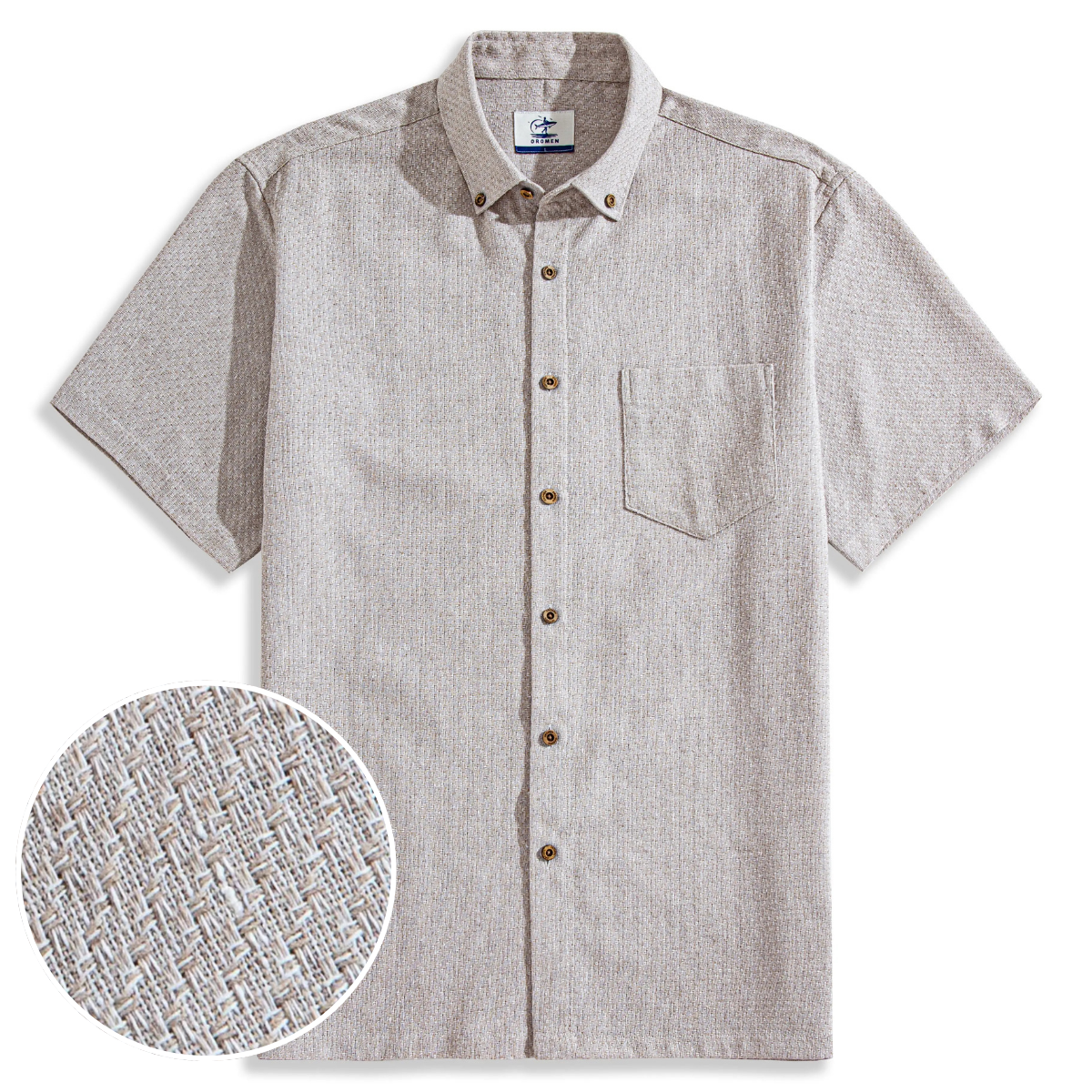 Two-Tone Woven Cotton & Linen Short Sleeve Shirt