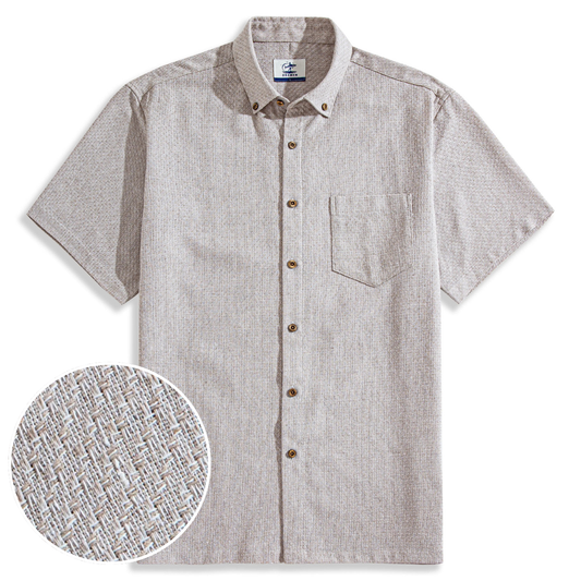 Two-Tone Woven Cotton & Linen Short Sleeve Shirt