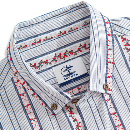 Embroidered Flowers Textured Stripes
