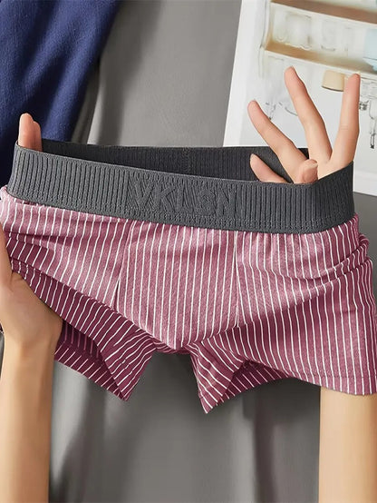 Premium Men's Striped Cotton Boxer Briefs - Packs of 6