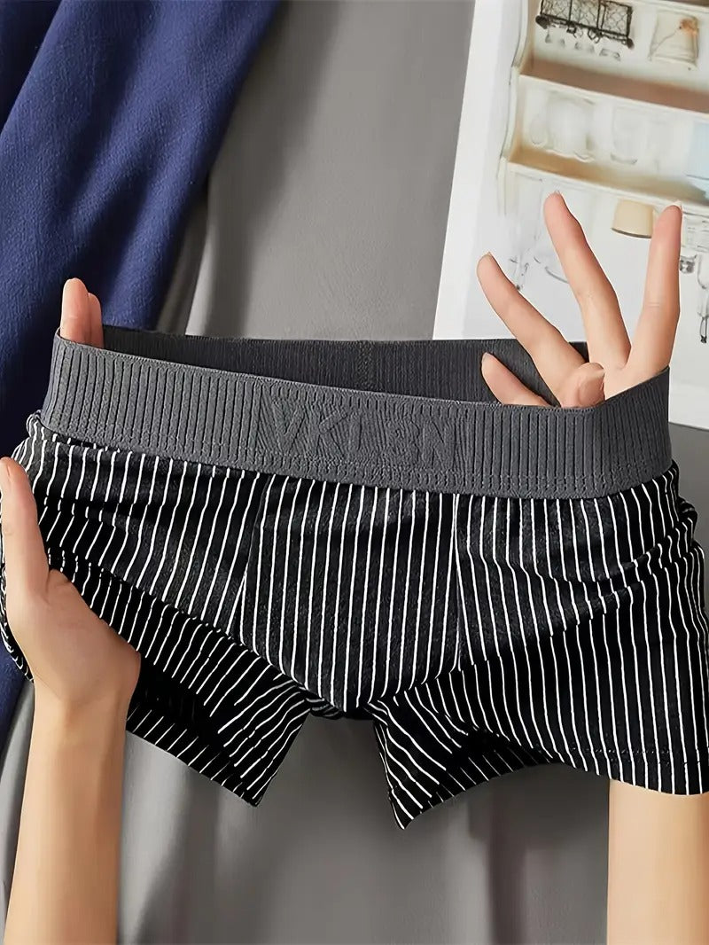 Premium Men's Striped Cotton Boxer Briefs - Packs of 6