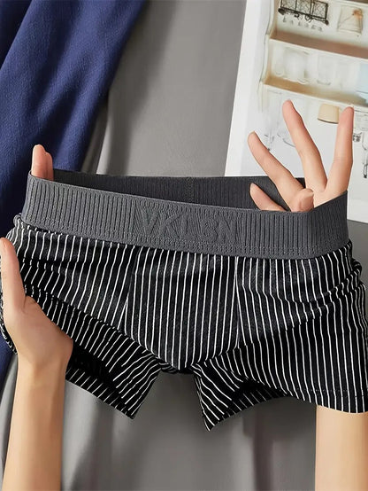 Premium Men's Striped Cotton Boxer Briefs - Packs of 6