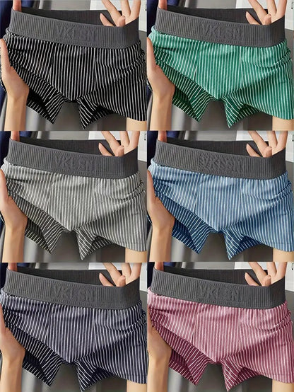 Premium Men's Striped Cotton Boxer Briefs - Packs of 6