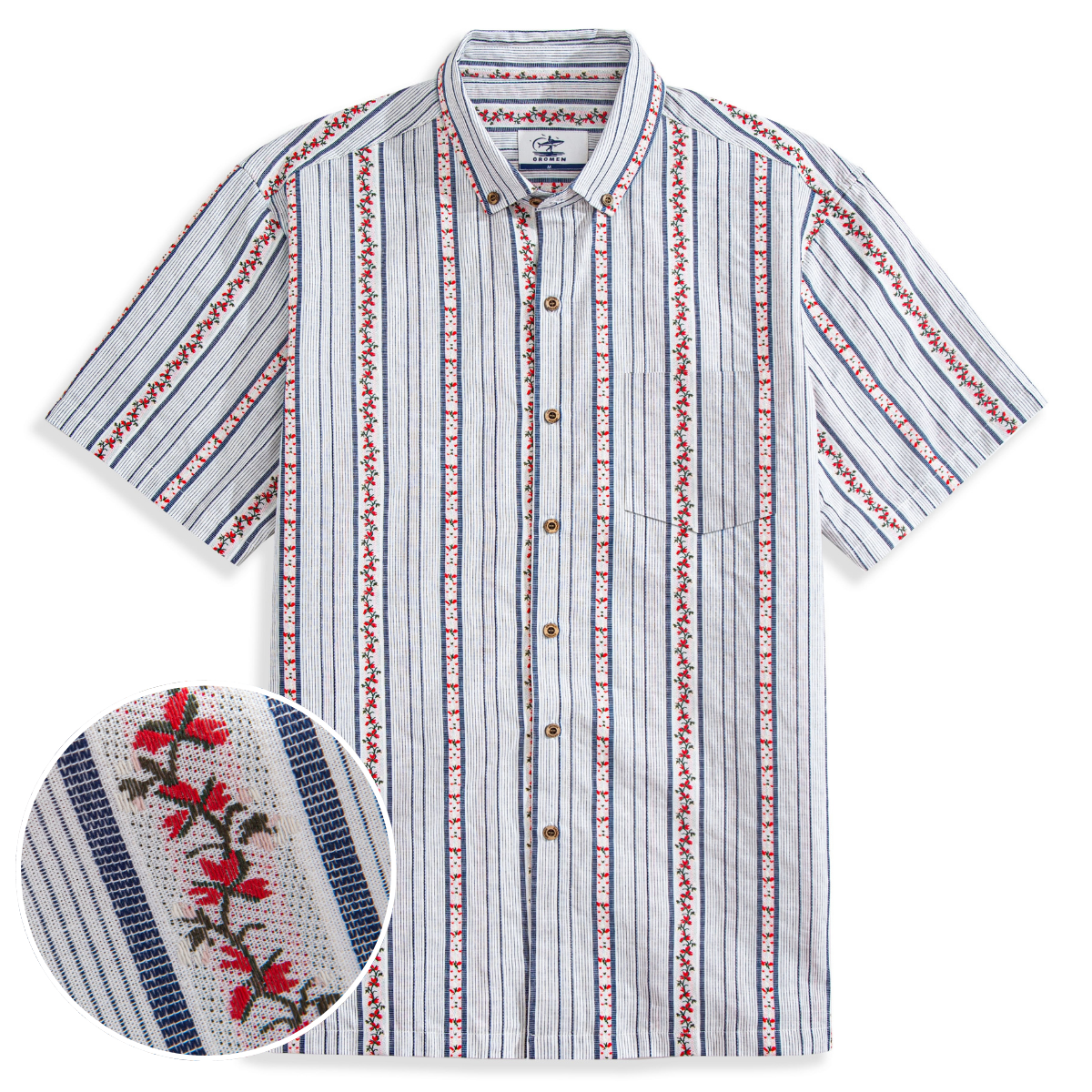 Embroidered Flowers Textured Stripes