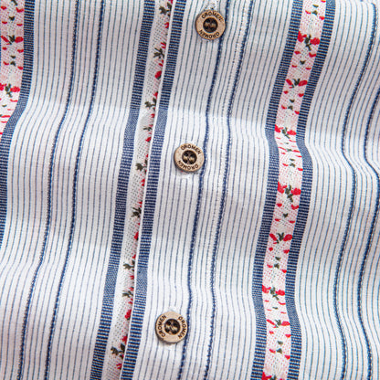 Embroidered Flowers Textured Stripes