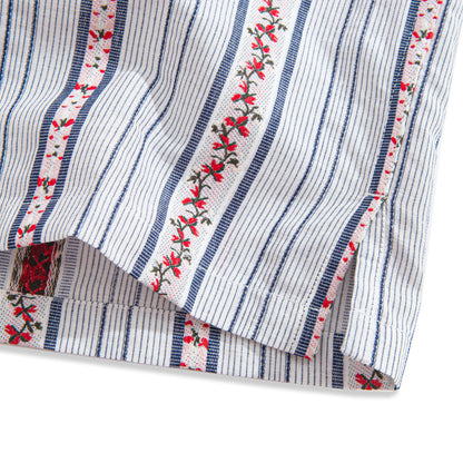 Embroidered Flowers Textured Stripes