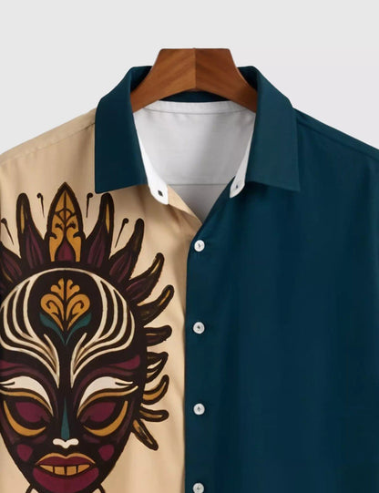 CREAM FACEMASK DESIGNER MEN'S HALF SLEEVES PRINTED SHIRT